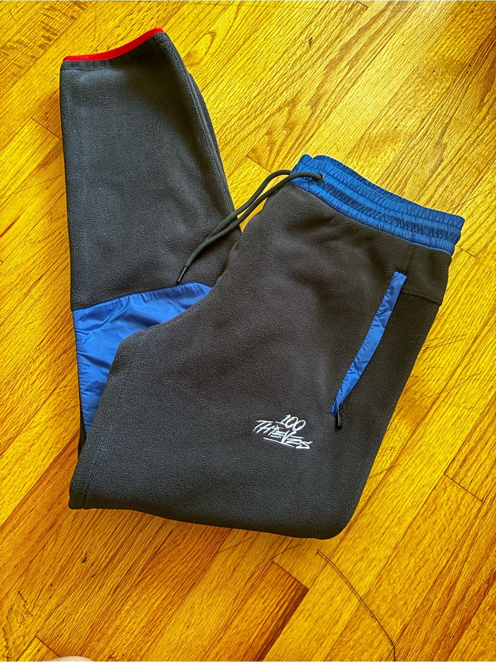 NWT 100 Thieves Fleece Sweatpants Mens Medium Navy Blue Nylon Panels Drawstring